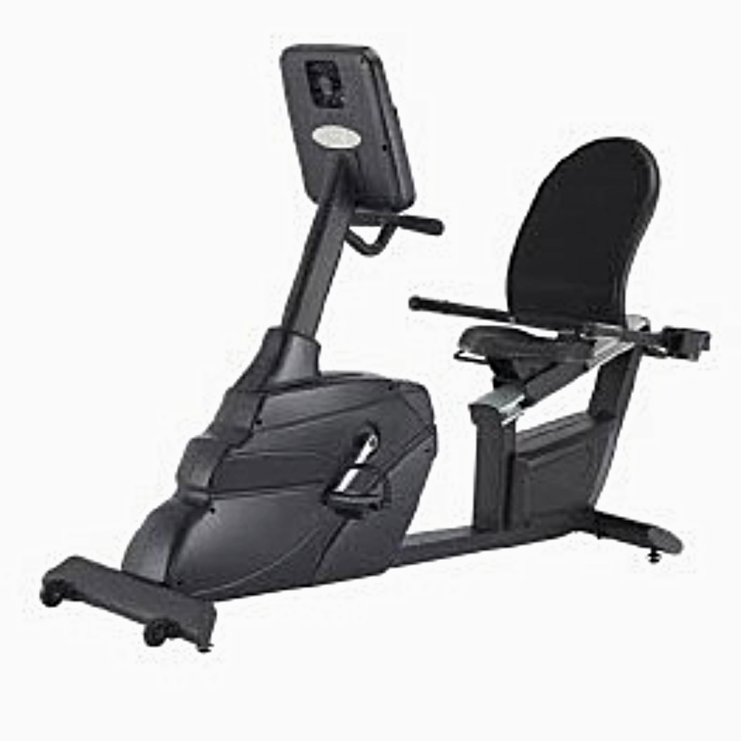 black exercise bike with reclining seat